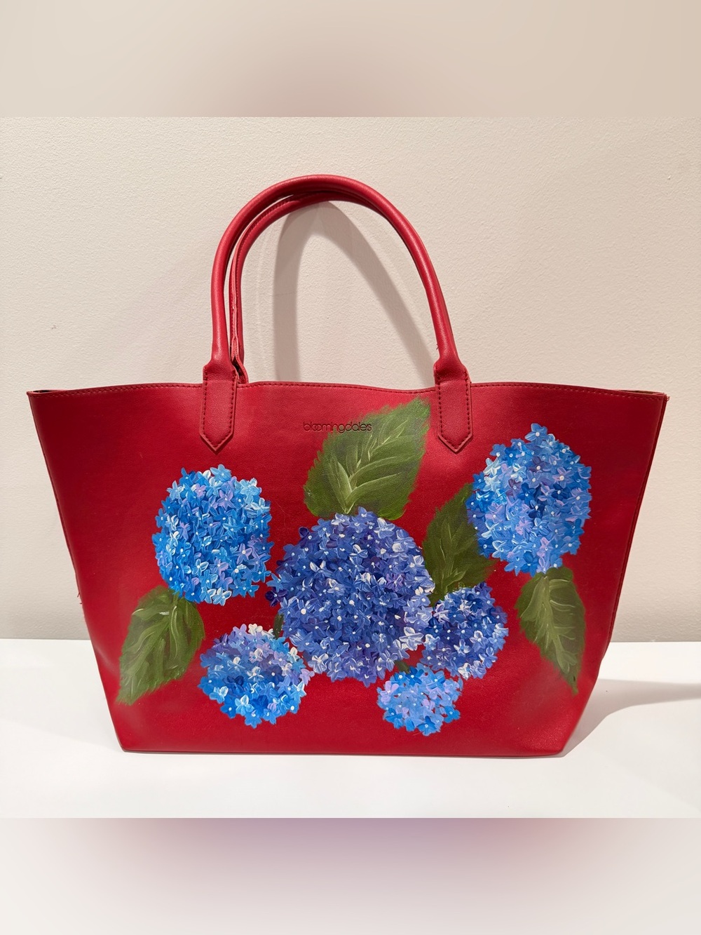Bloomingdales Red Leather Tote Bag